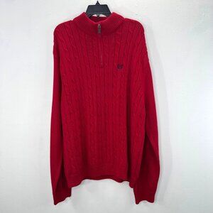 Chaps Ralph Lauren Sweater Red XXL Men Mock Neck 1/4 Zip Cotton Pullover